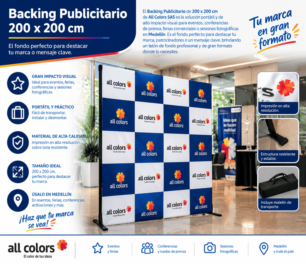 Backing de 200 x 200 centímetros con Roll Up